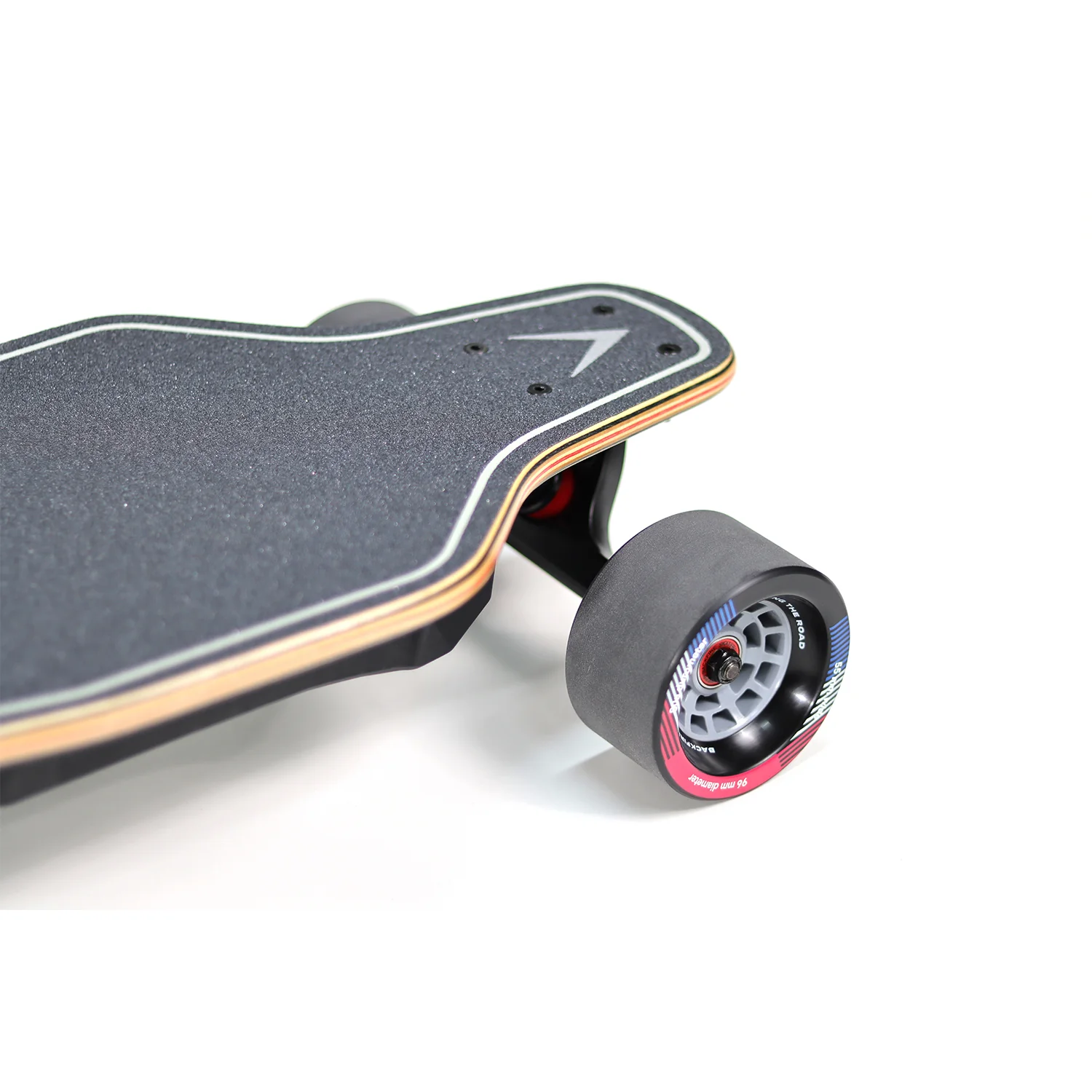 A skateboard with wheels on the ground